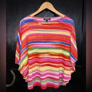 Ralph Lauren 100% Linen Women’s Oversized Colorful Striped Slouchy Blouse Sz M